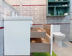 Бриклаер Мебель для ванной Брайтон 100 (Фостер) белая матовая/дуб кера – фотография-7